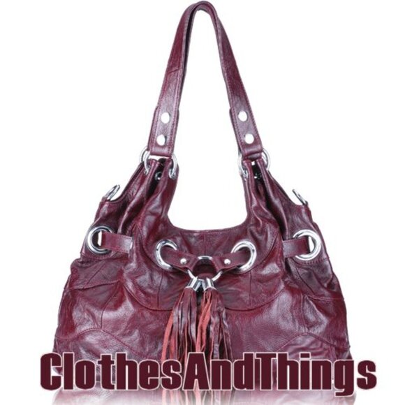 Leather Red Wine Grommeted Handbag - NEW - Picture 14 of 14
